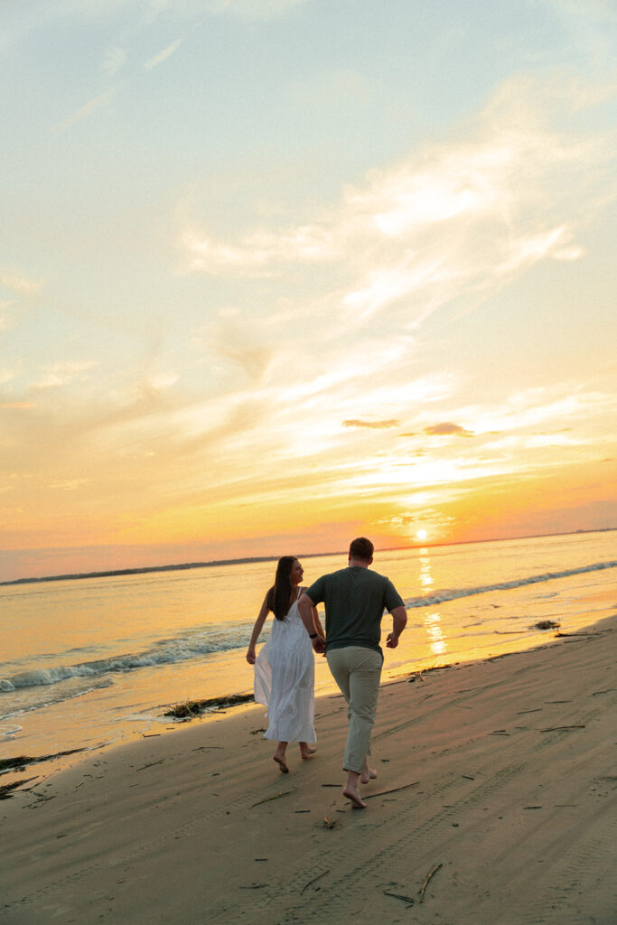 golden hour beach engagement photos in charleston, sc