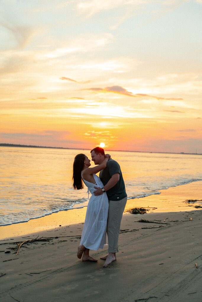 golden hour beach engagement photos in charleston, sc