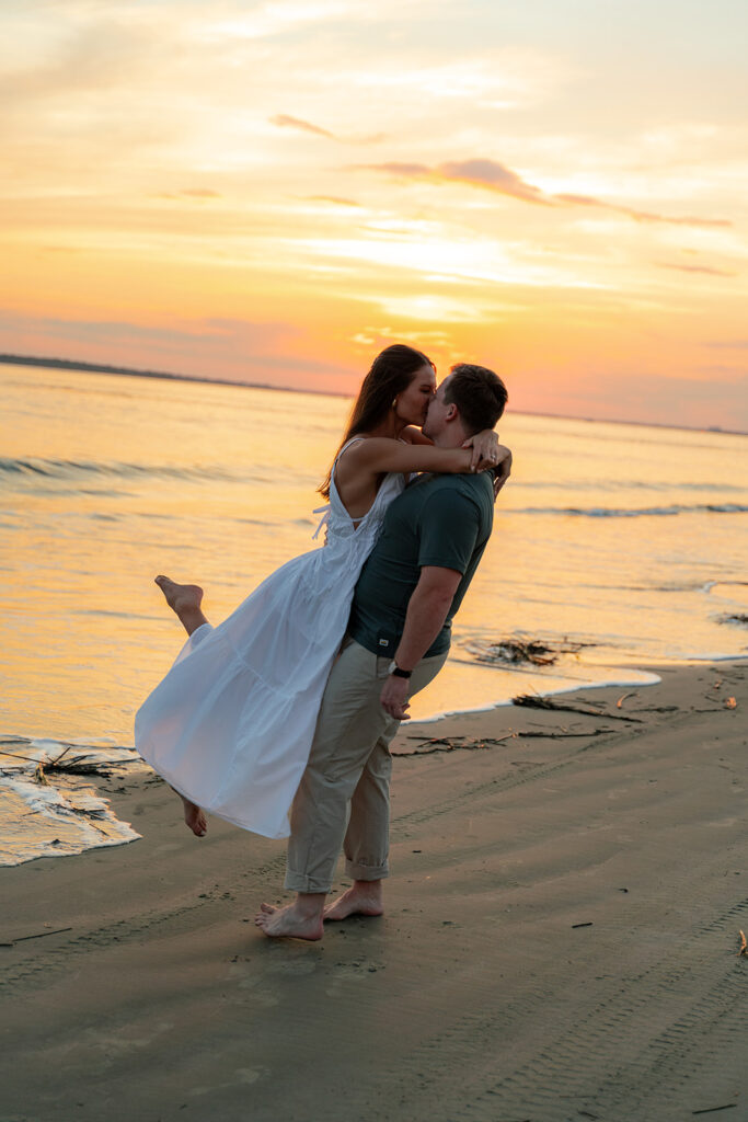 golden hour beach engagement photos in charleston, sc