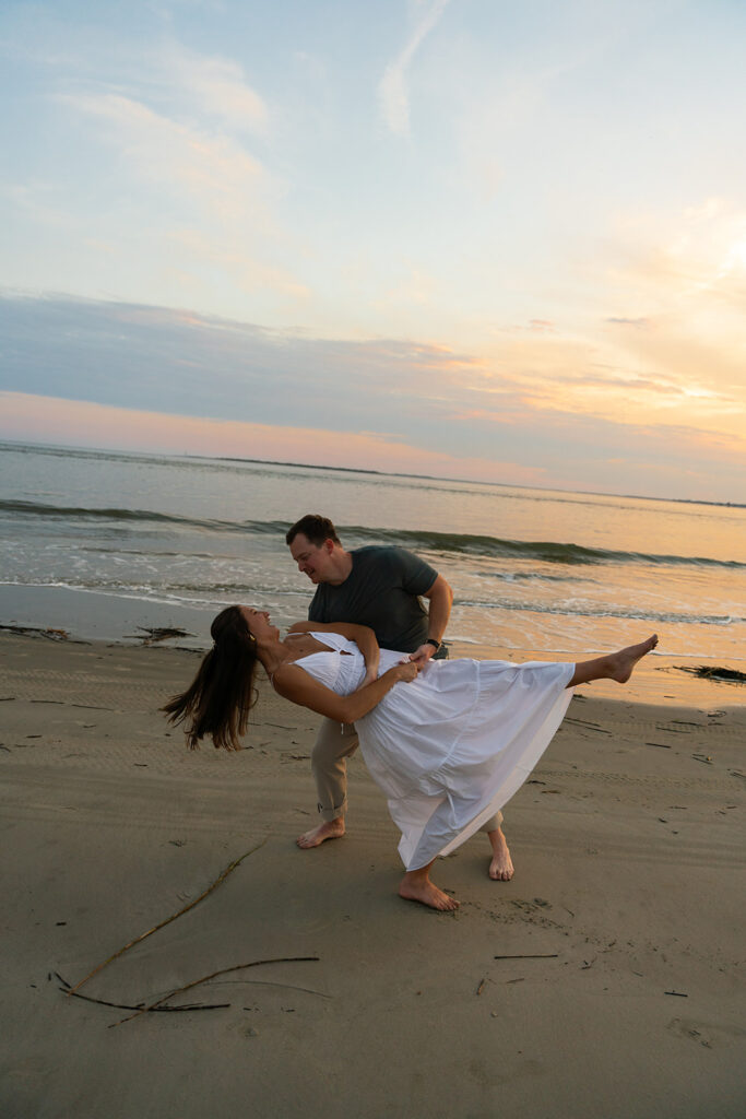 golden hour beach engagement photos in charleston, sc