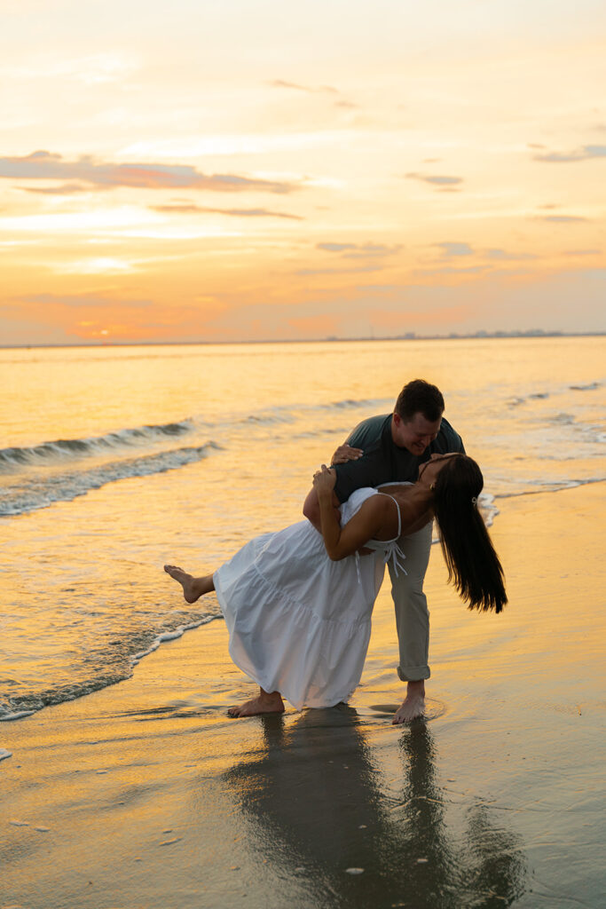 golden hour beach engagement photos in charleston, sc