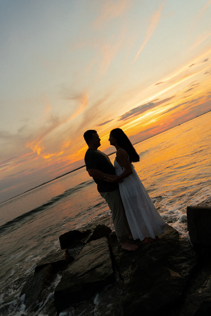 golden hour beach engagement photos in charleston, sc