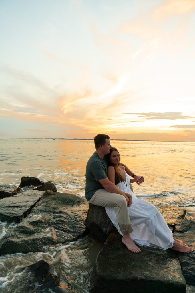 golden hour beach engagement photos in charleston, sc