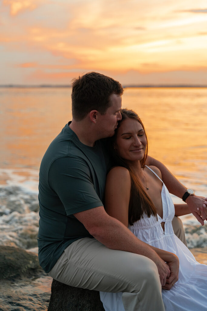 golden hour beach engagement photos in charleston, sc