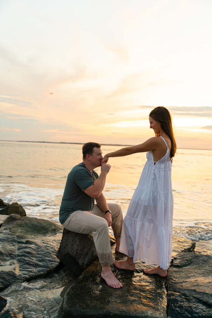 playful beach engagement photos in charleston, sc