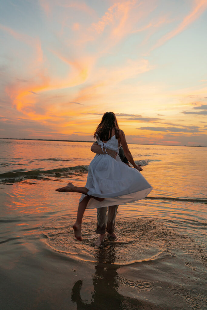 golden hour beach engagement photos in charleston, sc