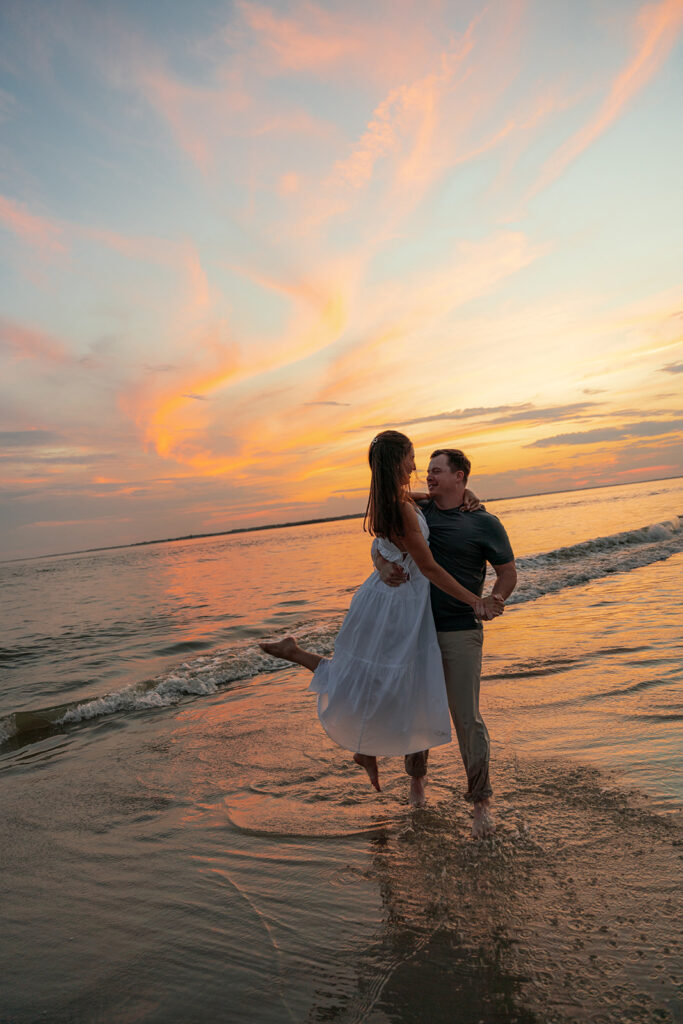 golden hour beach engagement photos in charleston, sc