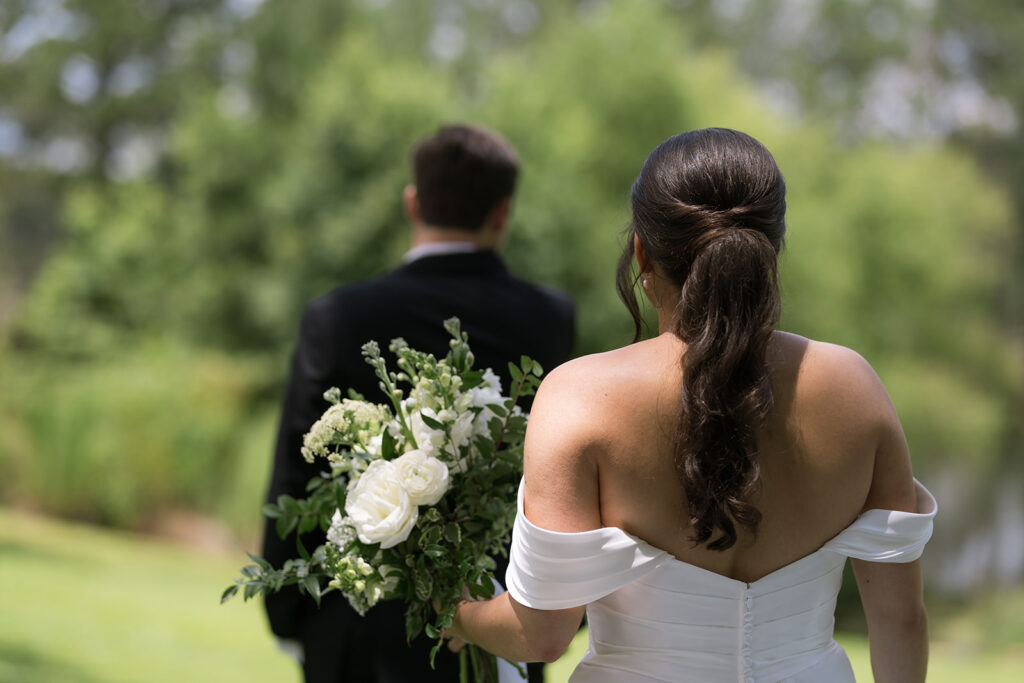 sweet and emotional bride and groom South Carolina wedding first look at Heron Hill property