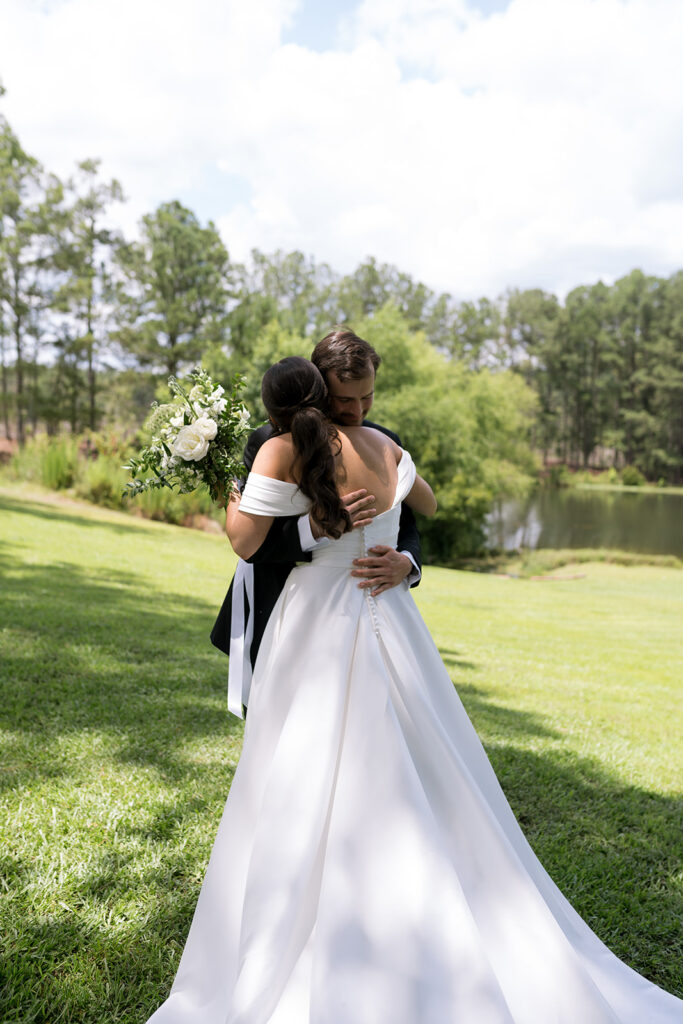 bride and groom emotional first look