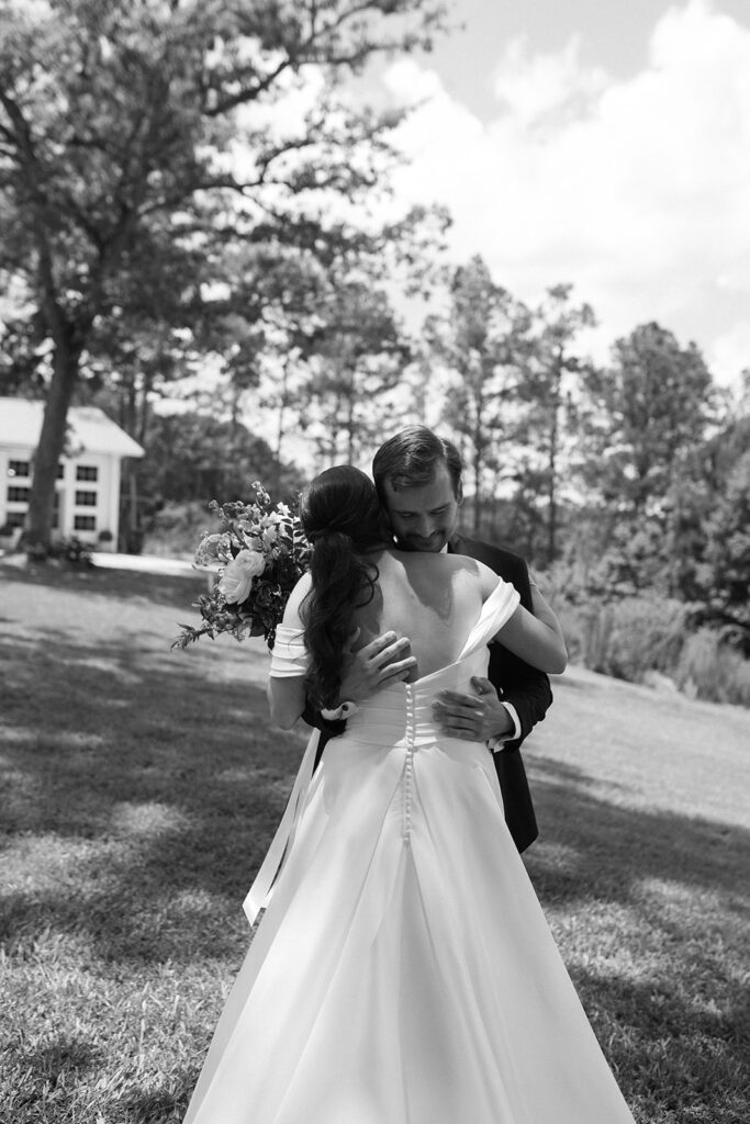 bride and groom emotional first look