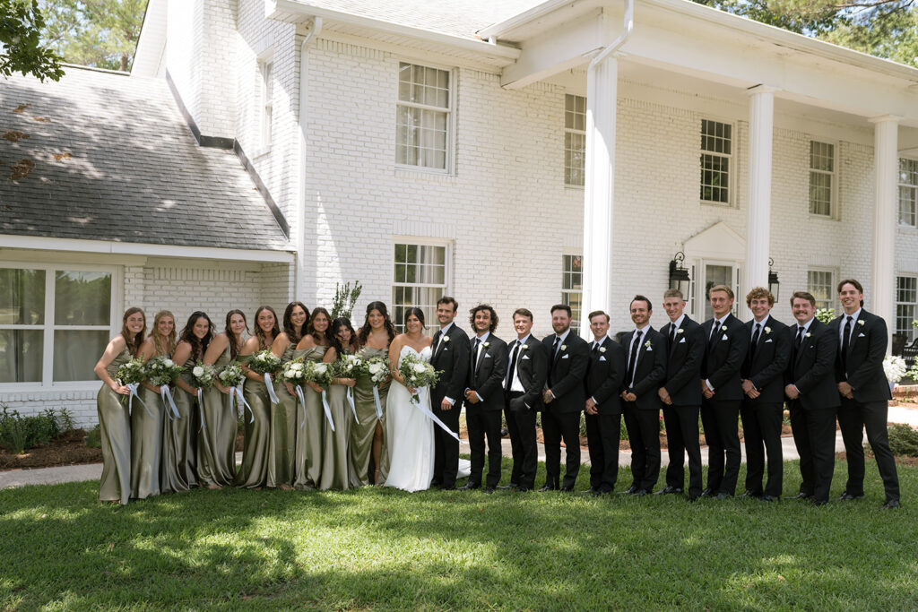 bride and groom and their wedding party